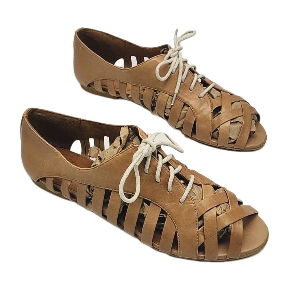 Jeffrey Campbell Ibiza Hoyt Shoe Sandal Flat Brown Leather Lace-Up Women Size 10